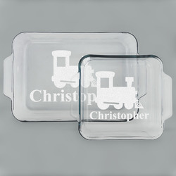 Trains Set of Glass Baking & Cake Dish - 13in x 9in & 8in x 8in (Personalized)