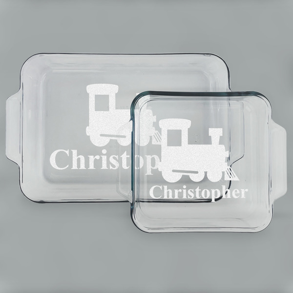 Custom Trains Set of Glass Baking & Cake Dish - 13in x 9in & 8in x 8in (Personalized)