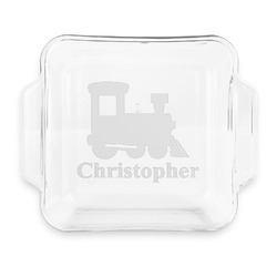 Trains Glass Cake Dish with Truefit Lid - 8in x 8in (Personalized)