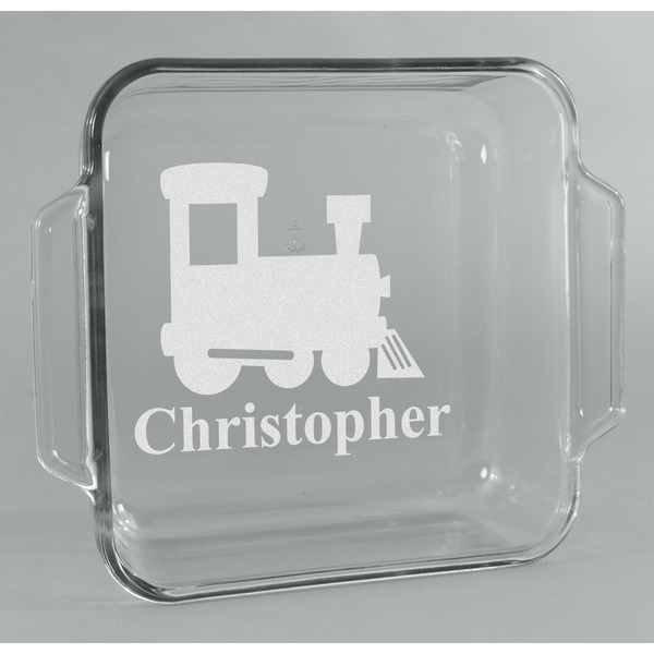 Custom Trains Glass Cake Dish - 8in x 8in (Personalized)