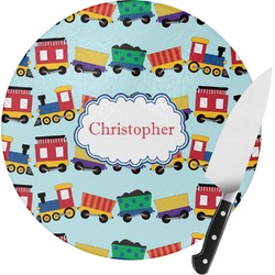 Trains Round Glass Cutting Board (Personalized)