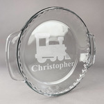 Trains Glass Pie Dish - 9.5in Round (Personalized)