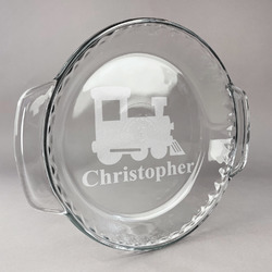 Trains Glass Pie Dish - 9.5in Round (Personalized)