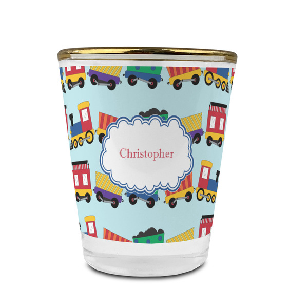 Trains Glass Shot Glass - With gold rim - FRONT