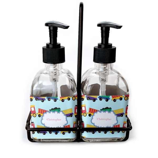 Custom Trains Glass Soap & Lotion Bottle Set (Personalized)
