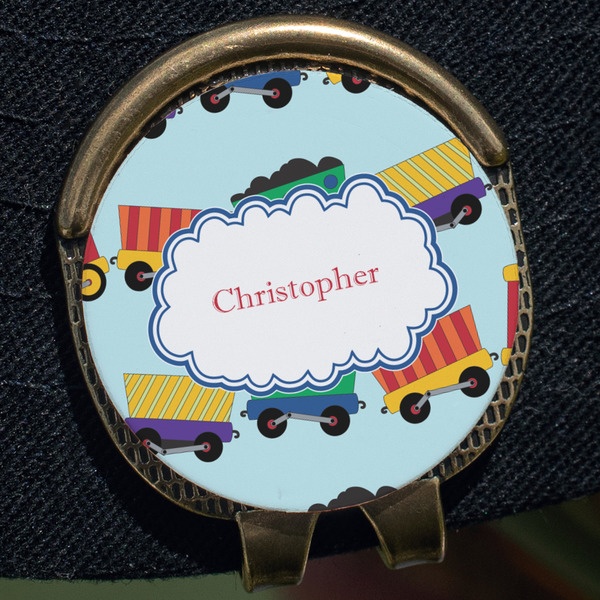 Trains Golf Ball Marker Hat Clip - Gold - Close Up