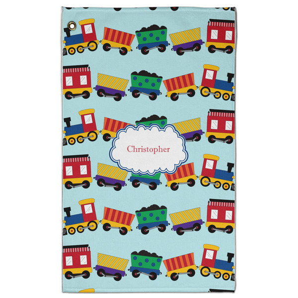 Custom Trains Golf Towel - Poly-Cotton Blend w/ Name or Text