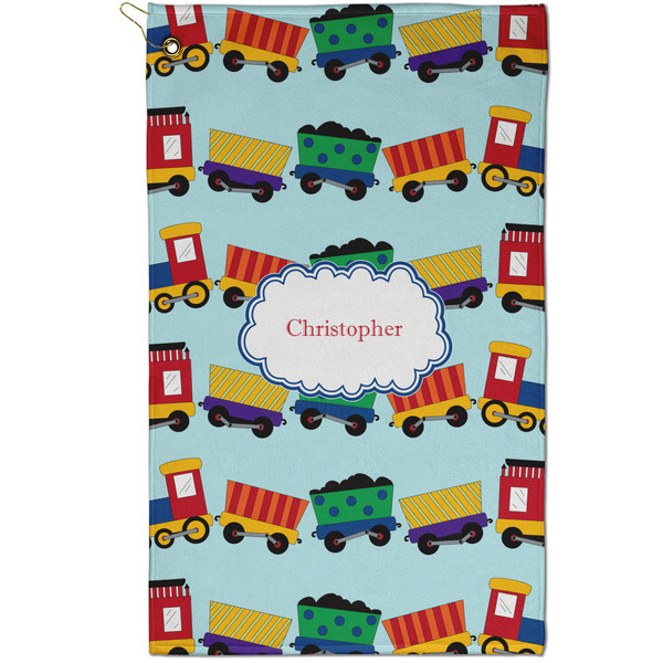 Custom Trains Golf Towel - Poly-Cotton Blend - Small w/ Name or Text