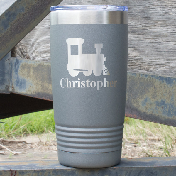 Custom Trains 20 oz Stainless Steel Tumbler - Grey - Single Sided (Personalized)