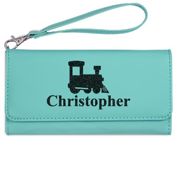 Trains Ladies Leatherette Wallet - Laser Engraved- Teal (Personalized)