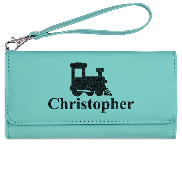 Custom Trains Ladies Leatherette Wallet - Laser Engraved- Teal (Personalized)