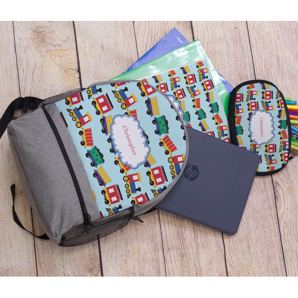 Trains Large Backpack - Gray - With Stuff