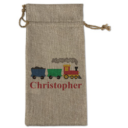 Trains Large Burlap Gift Bag - Front (Personalized)
