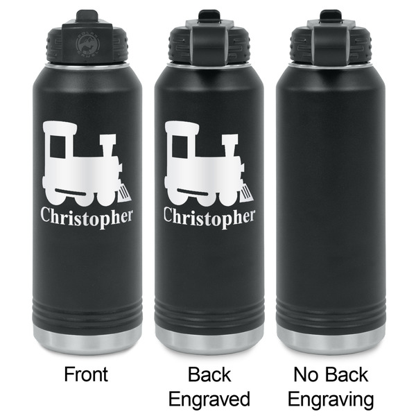 Trains Laser Engraved Water Bottles - 2 Styles - Front & Back View