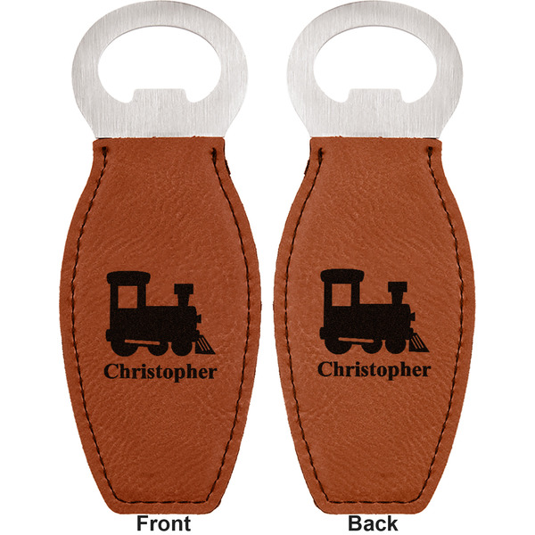 Trains Leather Bar Bottle Opener - Front and Back