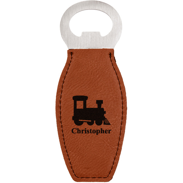Custom Trains Leatherette Bottle Opener - Double Sided (Personalized)