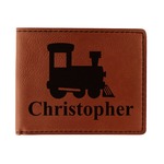Trains Leatherette Bifold Wallet - Single Sided (Personalized)