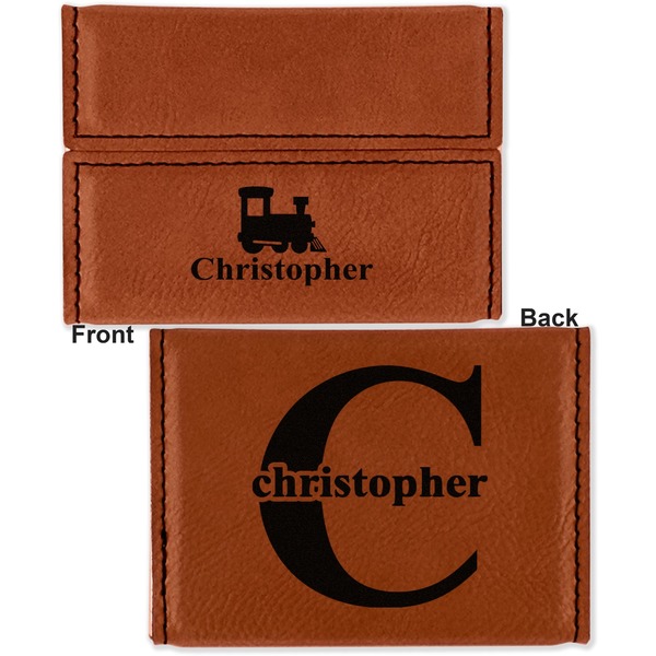 Trains Leather Business Card Holder - Front Back