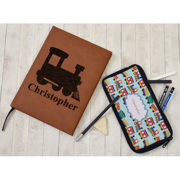 Trains Leather Sketchbook - Large - Single Sided - In Context