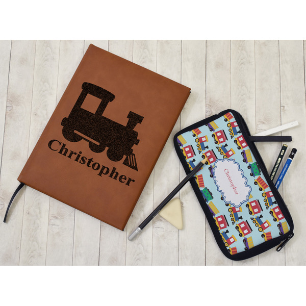 Trains Leather Sketchbook - Small - Single Sided - In Context