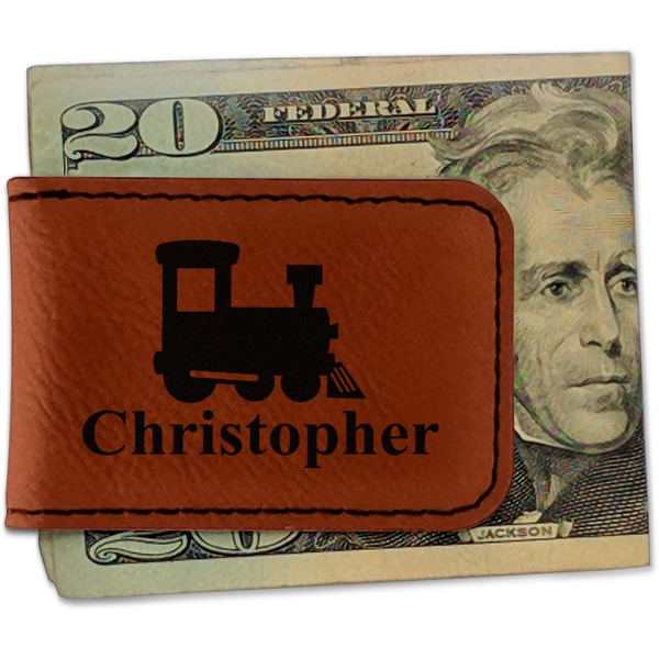 Custom Trains Leatherette Magnetic Money Clip - Double Sided (Personalized)