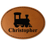 Trains Faux Leather Iron On Patch - Oval (Personalized)