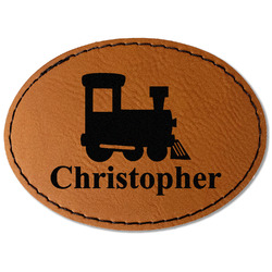 Trains Faux Leather Iron On Patch - Oval (Personalized)
