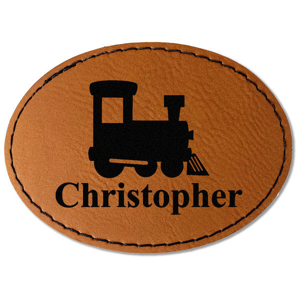 Custom Trains Faux Leather Iron On Patch - Oval (Personalized)