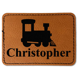 Trains Faux Leather Iron On Patch - Rectangle (Personalized)