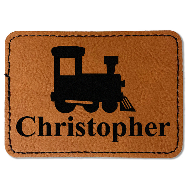 Custom Trains Faux Leather Iron On Patch - Rectangle (Personalized)