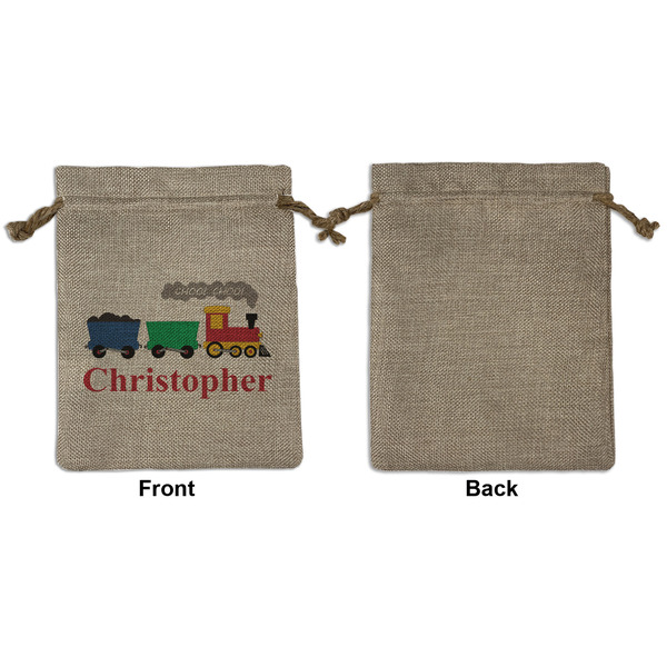 Trains Medium Burlap Gift Bag - Front Approval