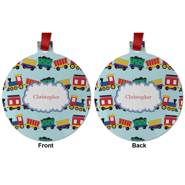 Trains Metal Ball Ornament - Front and Back