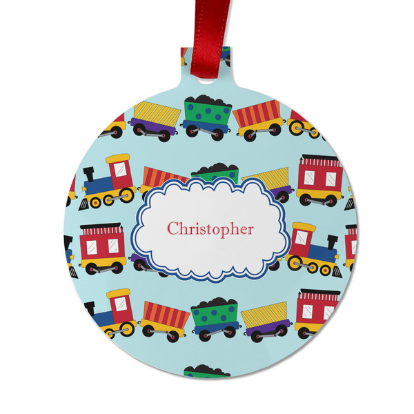 Custom Trains Metal Ball Ornament - Double Sided w/ Name or Text