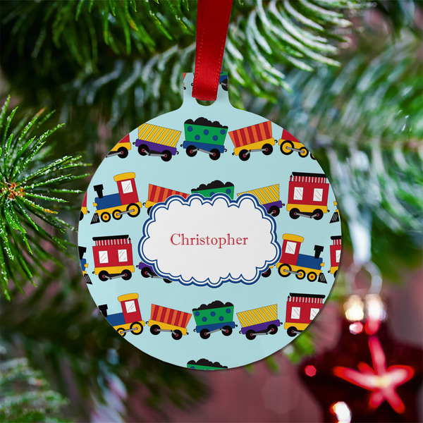 Trains Metal Ball Ornament - Lifestyle