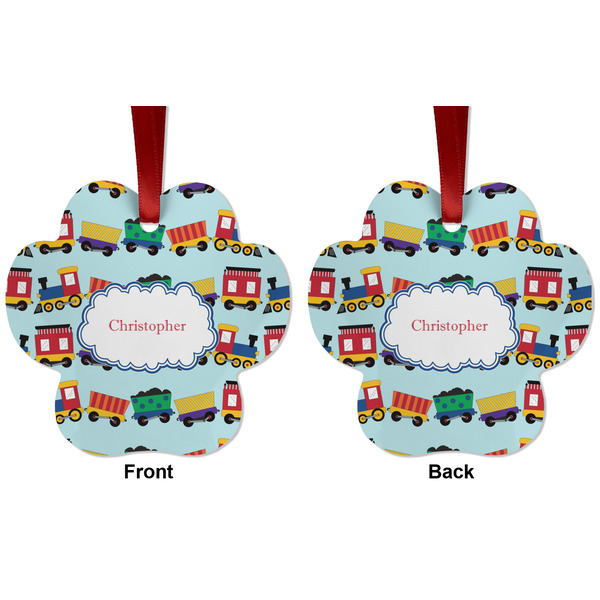 Trains Metal Paw Ornament - Front and Back