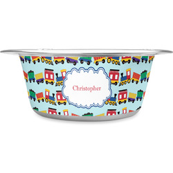 Trains Stainless Steel Dog Bowl - Large (Personalized)