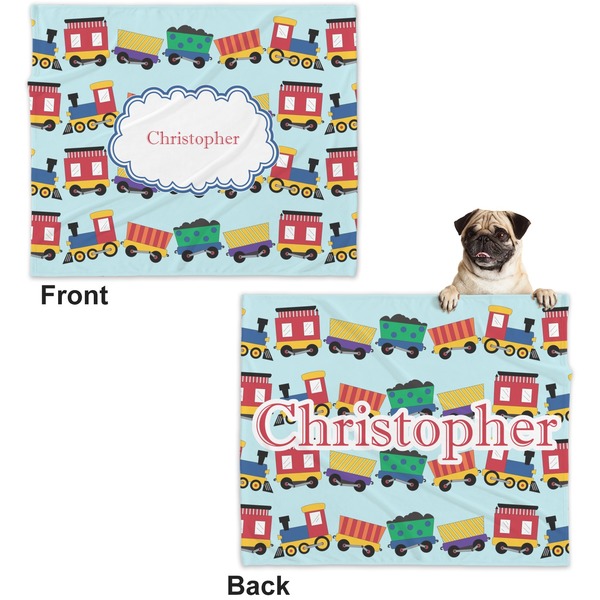Trains Microfleece Dog Blanket - Large- Front & Back