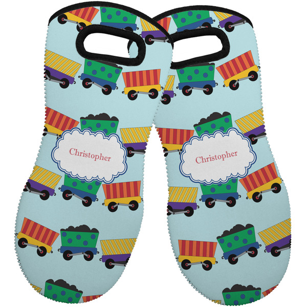 Custom Trains Neoprene Oven Mitts - Set of 2 w/ Name or Text