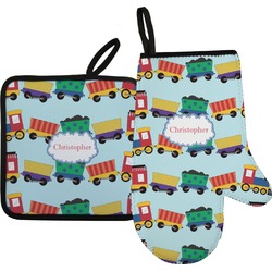 Trains Oven Mitt & Pot Holder Set w/ Name or Text