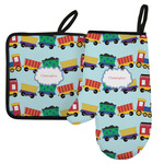 Trains Left Oven Mitt & Pot Holder Set w/ Name or Text