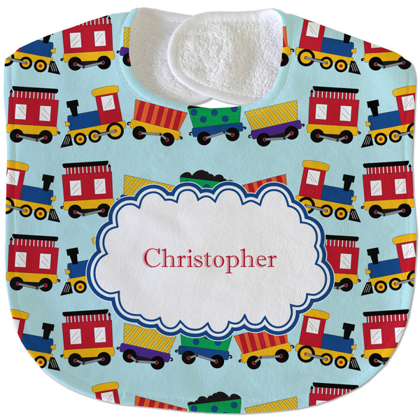 Custom Trains Velour Baby Bib w/ Name or Text