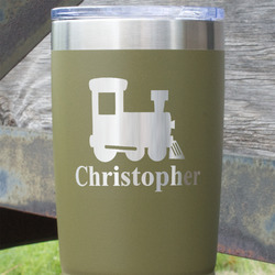 Trains 20 oz Stainless Steel Tumbler - Olive - Single Sided (Personalized)