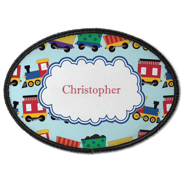 Custom Trains Iron On Oval Patch w/ Name or Text