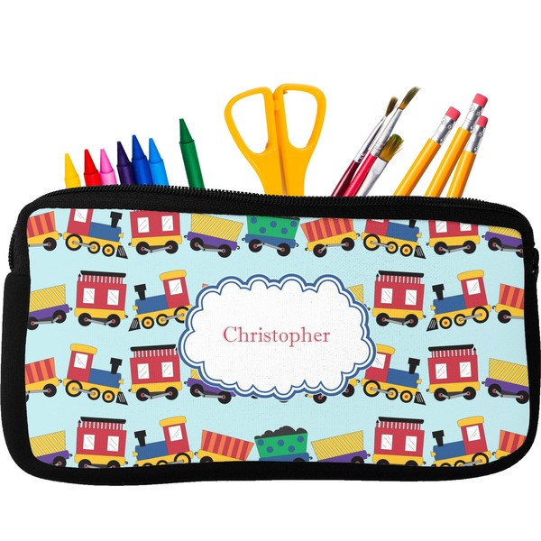 Custom Trains Neoprene Pencil Case - Small w/ Name or Text