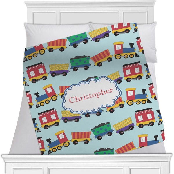 Custom Trains Minky Blanket - Toddler / Throw - 60"x50" - Double Sided (Personalized)