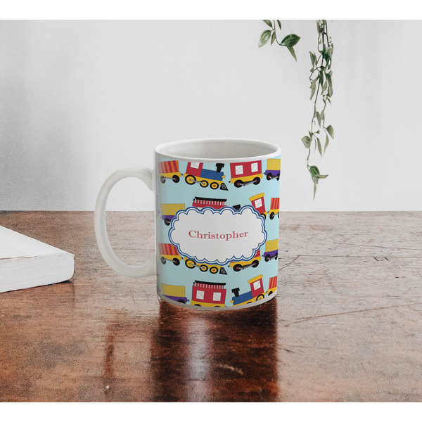 Trains Personalized Coffee Mug - Lifestyle