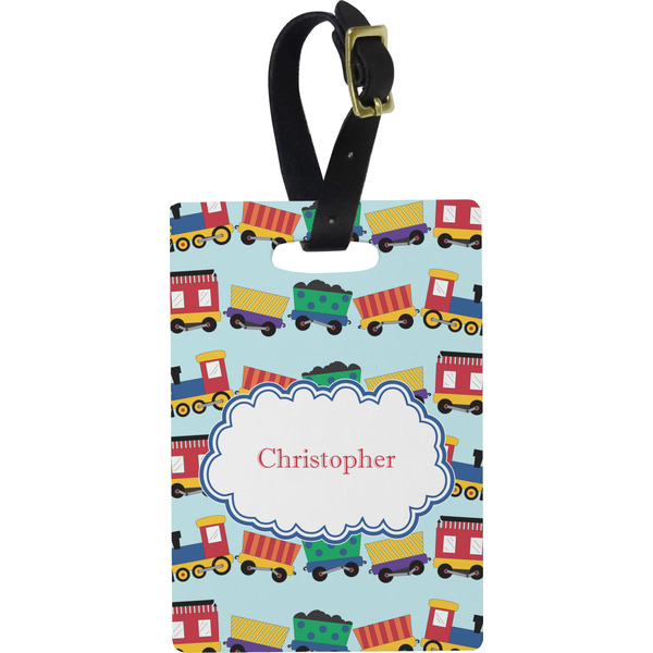 Custom Trains Plastic Luggage Tag - Rectangular w/ Name or Text