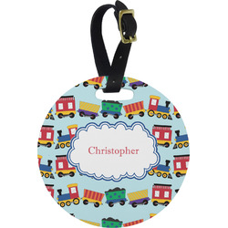 Trains Plastic Luggage Tag - Round (Personalized)