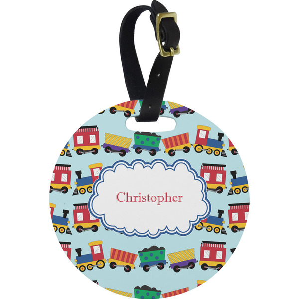 Custom Trains Plastic Luggage Tag - Round (Personalized)