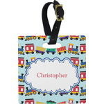 Trains Plastic Luggage Tag - Square w/ Name or Text